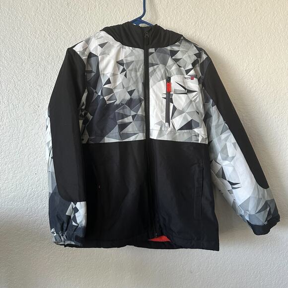 Swiss +Tech Boys Winter Jacket Hooded Zip-Up Large 10/12 Black Camouflage - Picture 1 of 4